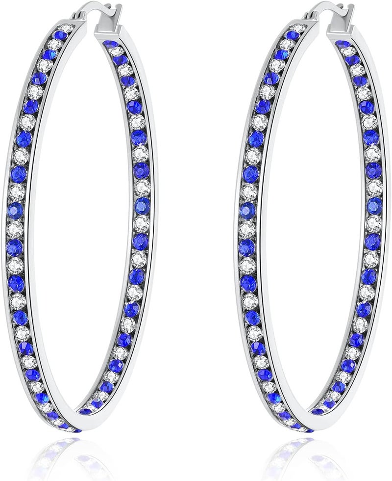 CiNily Mult-colors Crystal Stainless Steel Hoop Earring for Women Hypoallergenic Jewelry for Sensitive Ears Large Big Hoop Earrings 2" - Image 1